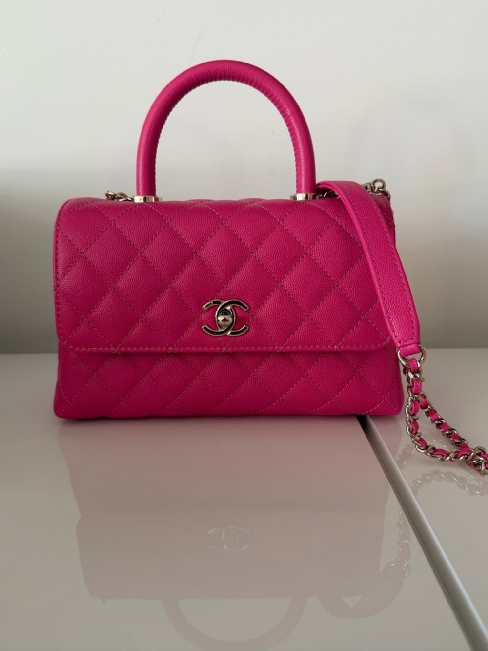 CHANEL Hot Pink fuchsia coco Top-Handle Bag